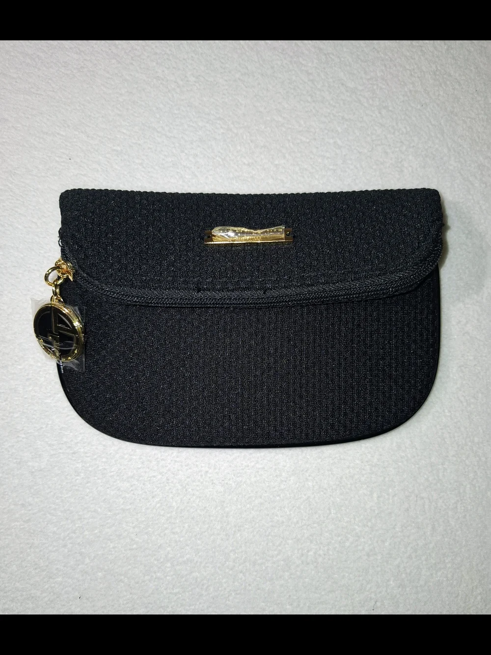 Giorgio Armani Black Woven Cosmetic Bag  with Gold Charm